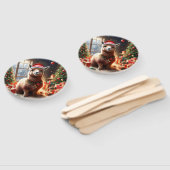 サンタハットを着たクリスマス・ラマ ハンドファン (組立なし)