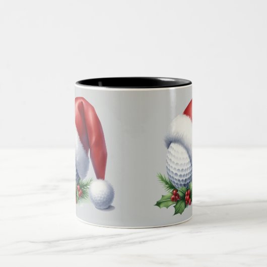 サンタハットを着たゴルフボールで2トーンのマグカップ ツートーンマグカップ (中央)