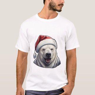 サンタハットを着たシロクマ Tシャツ
