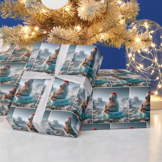 サンタハットを着たセイウチ ラッピングペーパー (クリスマス)