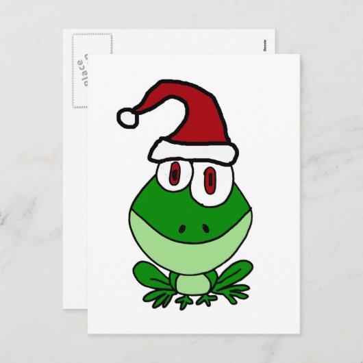 サンタハットを着たハッピーグリーンカエル シーズンポストカード (正面/裏面)
