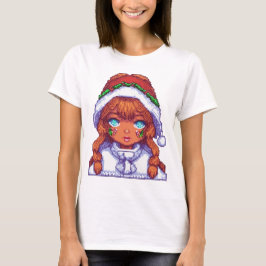 サンタハットを着たピクセラールの女の子 Tシャツ