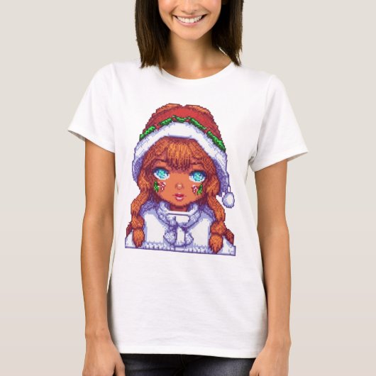 サンタハットを着たピクセラールの女の子 Tシャツ (正面)