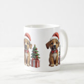 サンタハットを着たマグカップかわいいクリスマス犬 コーヒーマグカップ (正面右)