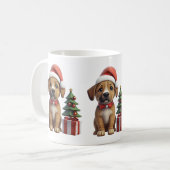 サンタハットを着たマグカップかわいいクリスマス犬 コーヒーマグカップ (正面左)