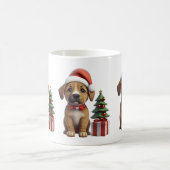 サンタハットを着たマグカップかわいいクリスマス犬 コーヒーマグカップ (中央)