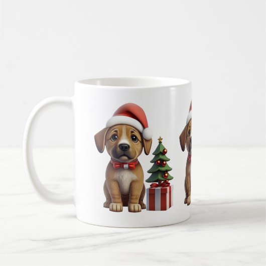 サンタハットを着たマグカップかわいいクリスマス犬 コーヒーマグカップ (左)