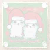 サンタハットを着たミョイクリスマスかわいい白い子猫 ガラスコースター (裏面)