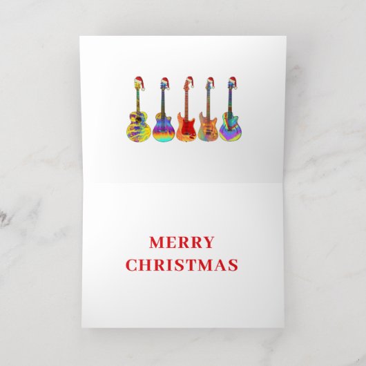サンタハットを着たメリークリスマスギター金ゴールド 箔シーズンカード (内側レイダウン)