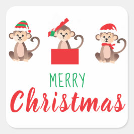 サンタハットを着たメリークリスマスサル スクエアシール