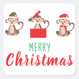 サンタハットを着たメリークリスマスサル スクエアシール