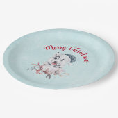 サンタハットを着たメリークリスマスハスキー犬 ペーパープレート (アングル)