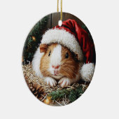 サンタハットを着たモルモット セラミックオーナメント (右)