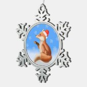 サンタハットを着たリトルレッドキツネ スノーフレークピューターオーナメント (右)