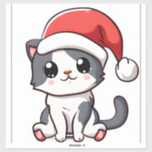 サンタハットを着た可愛いクリスマスの子猫 シール (シート)
