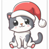 サンタハットを着た可愛いクリスマスの子猫 シール (正面)