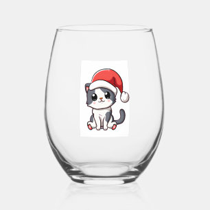 サンタハットを着た可愛いクリスマスの子猫 ステムなしワイングラス