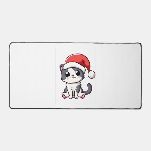 サンタハットを着た可愛いクリスマスの子猫 デスクマット (正面)
