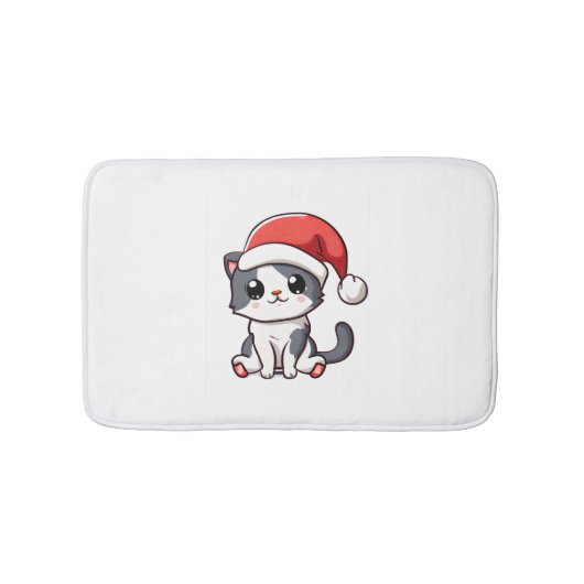 サンタハットを着た可愛いクリスマスの子猫 バスマット (正面)