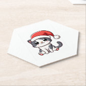 サンタハットを着た可愛いクリスマスの子猫 ペーパーコースター (アングル)