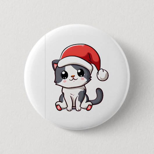 サンタハットを着た可愛いクリスマスの子猫 缶バッジ (正面)