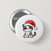 サンタハットを着た可愛いクリスマスの子猫 缶バッジ (正面&裏面)