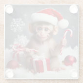 サンタハットを着た可愛いサル ガラスコースター (裏面)