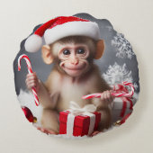 サンタハットを着た可愛いサル ラウンドクッション (裏面)