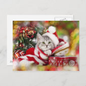サンタハットを着た子ネコのクリスマス シーズンポストカード (正面/裏面)