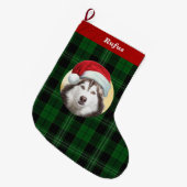 サンタハットを着た愛犬フォトクリスマス ラージクリスマスストッキング (正面 (吊り時))