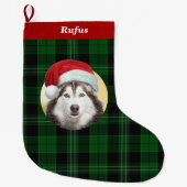 サンタハットを着た愛犬フォトクリスマス ラージクリスマスストッキング (正面)