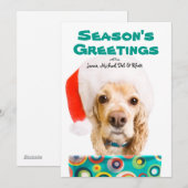 サンタハットを着た犬がプレゼントを持っている シーズンカード (正面/裏面)