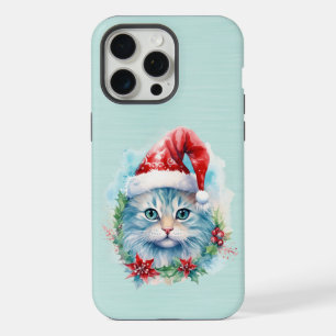 サンタハットを着た美しい青い目の猫 iPhone 15 PRO MAXケース