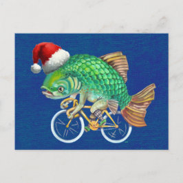 サンタハットを着た自転車の魚 シーズンポストカード