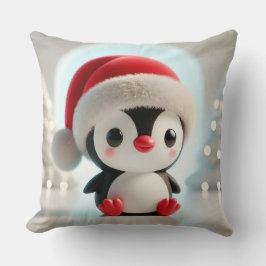 サンタハットを着た陽気なマンガペンギン クッション