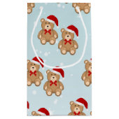 サンタハットを着た青い雪のクリスマステディベア スモールペーパーバッグ (裏面)
