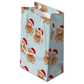 サンタハットを着た青い雪のクリスマステディベア スモールペーパーバッグ (裏面アングル)