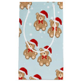 サンタハットを着た青い雪のクリスマステディベア スモールペーパーバッグ (正面)