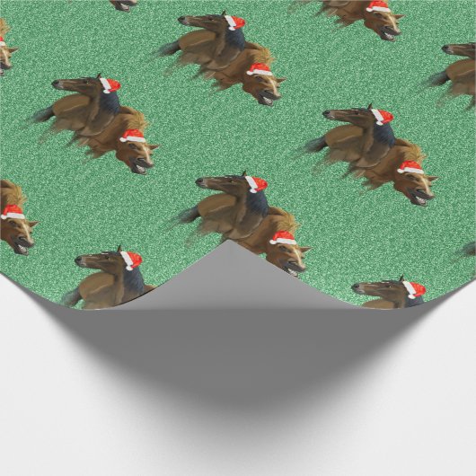 サンタハットを着た黒とカラメルの馬 ラッピングペーパー (角)