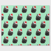 サンタハットを着た黒猫 ラッピングペーパー (フラット)