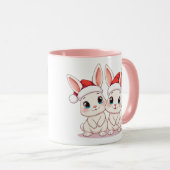 サンタハットを着た2匹のかわいいバニー マグカップ (正面右)
