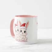 サンタハットを着た2匹のかわいいバニー マグカップ (正面左)