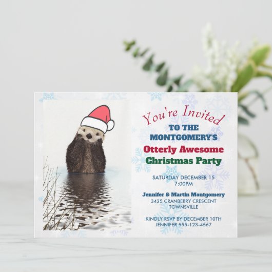 サンタハットを美しく身に着けたかわいい素晴らしカワウソ 招待状 (スタンド正面)