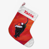 サンタハットを赤に塗ったかわいい黒猫 ラージクリスマスストッキング (正面 (吊り時))