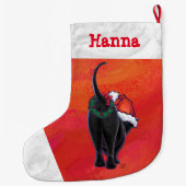 サンタハットを赤に塗ったかわいい黒猫 ラージクリスマスストッキング (裏面)