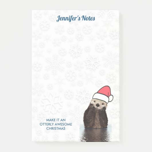 サンタハットを身に着けた可愛いオッター、メリークリスマス ポストイット (正面)