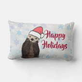 サンタハットを身に着けた可愛いオッター、メリークリスマス ランバークッション (裏面)