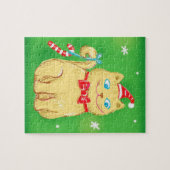 サンタハットを飾ったかわいいマンガのクリスマス猫 ジグソーパズル (横)