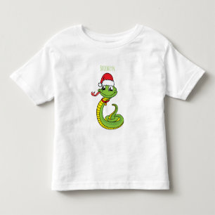 サンタハットアニメを使ったかわいい緑のヘビ トドラーTシャツ