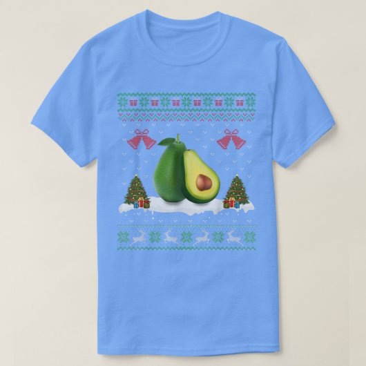 サンタハットアボカドフルーツクリスマス照明アボカド Tシャツ (デザイン正面)